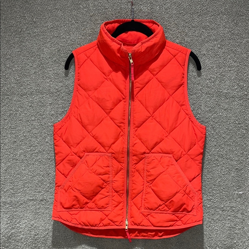 J. Crew Vibrant Orange Quilted Vest with High Collar